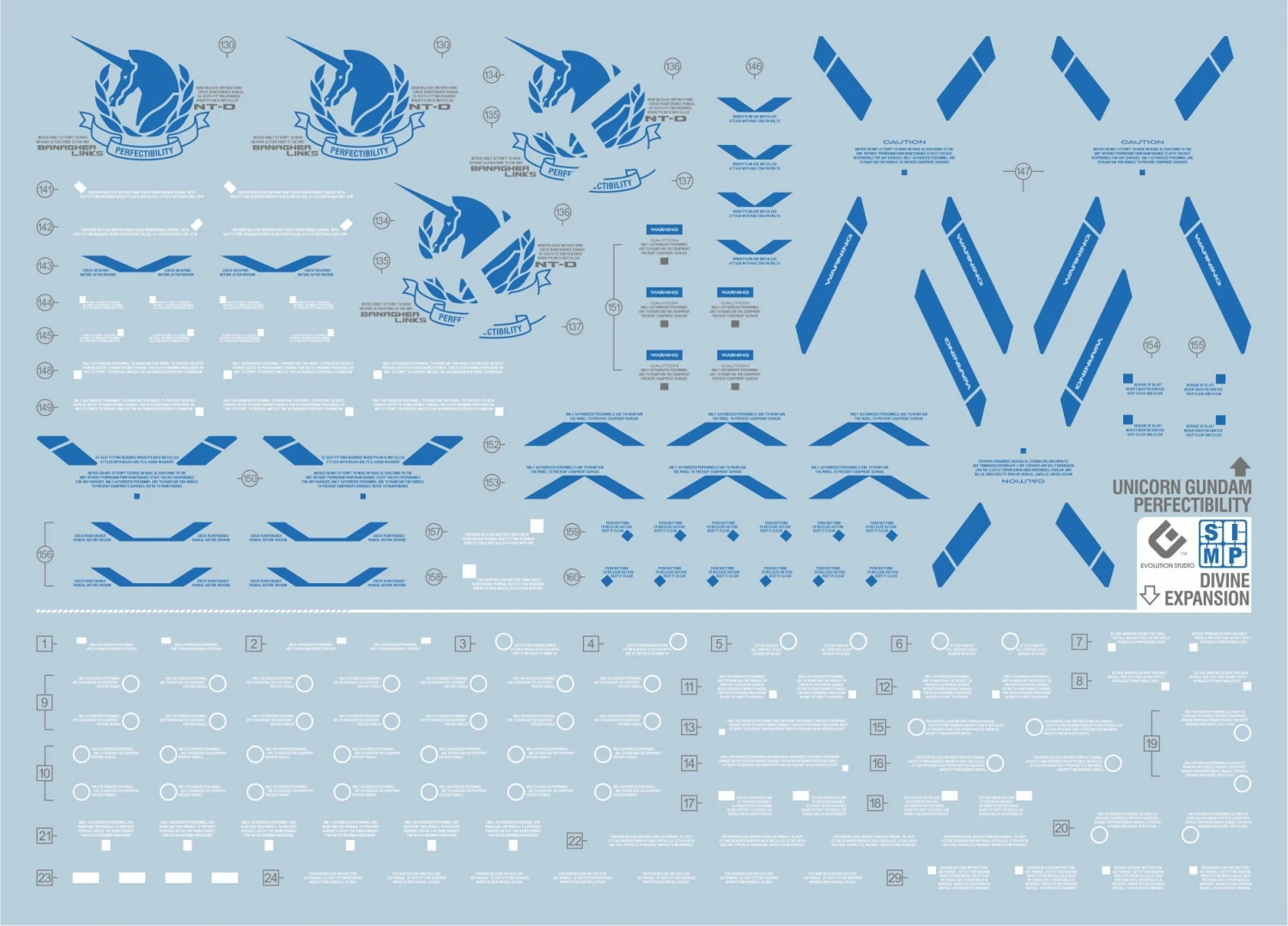 D21 PG Unicorn Gundam (Blue) Perfectibility & Divine Expansion Set Decal Sheet 6 D21 PG Unicorn Gundam (Blue) Perfectibility & Divine Expansion Set Decal Sheet - Image 4